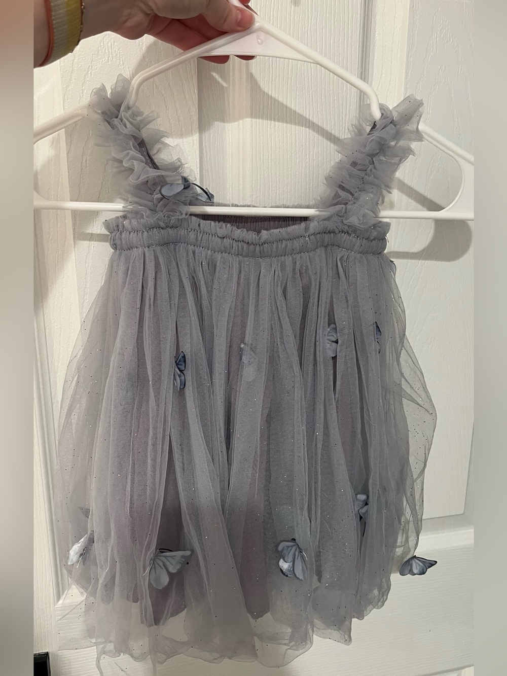 Blue Gray Tulle Butterfly Embellished Dress - Picture 2 of 4